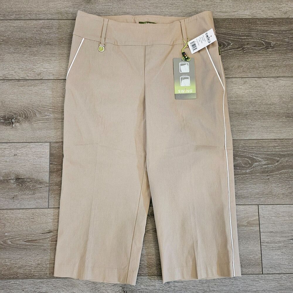 NWT Swing Control Stretch Golf Cropped Pants Womens Sz 12 Tummy Control Khaki